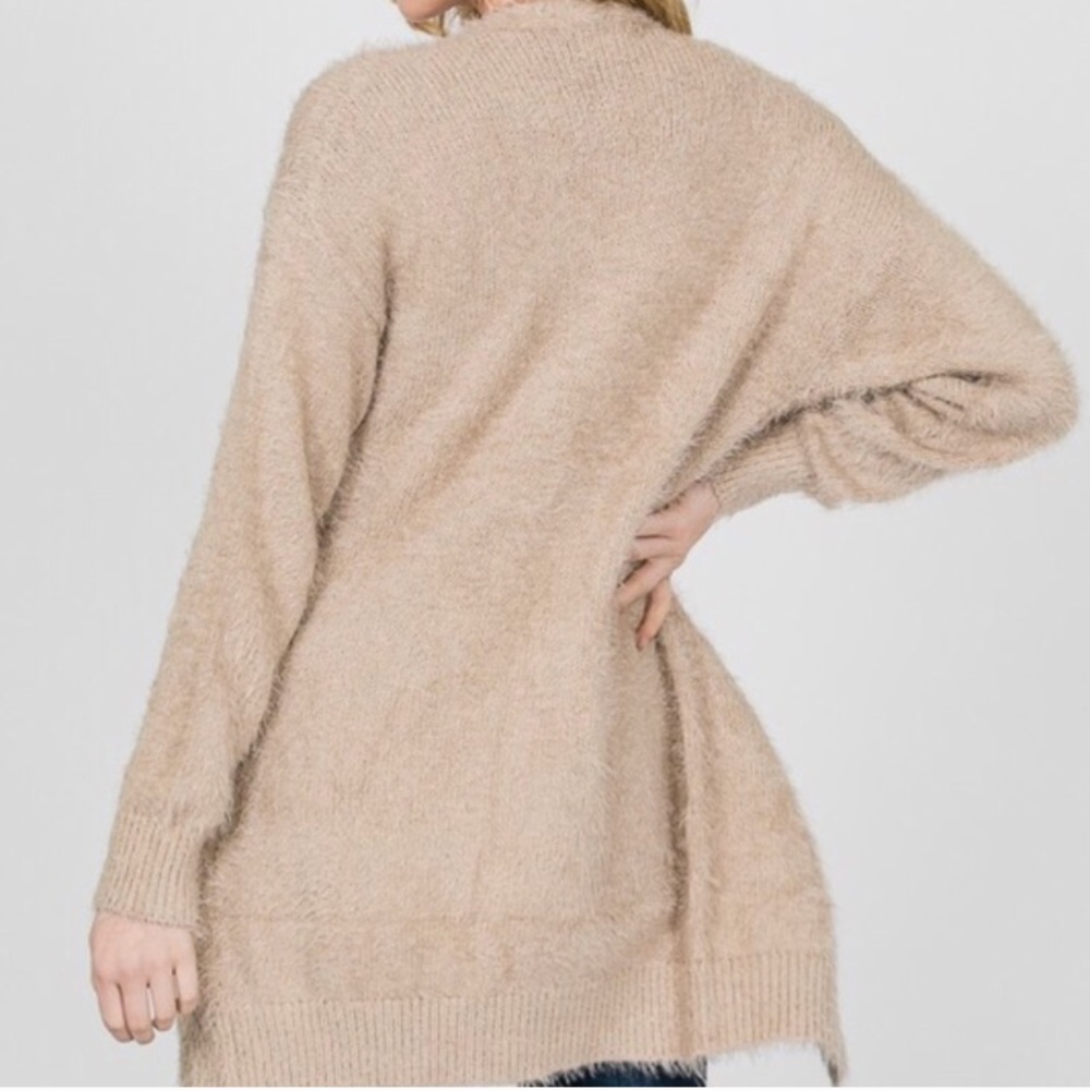 SOLD OUT Taupe Fuzzy Long Sleeve Oversized Cardigan - Picture 2 of 2